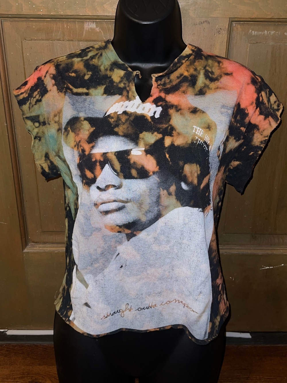 Easy E. Graphic Crop Top Black Acid Wash Streetwear Hip Hop Merch 90’s Size S